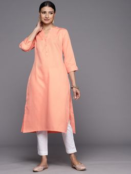 Libas - Peach Viscose Rayon Self Design Straight Kurta