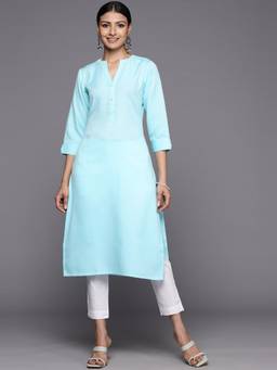 Libas - Blue Viscose Rayon Self Design Straight Kurta