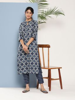 Libas - Blue Cotton All-Over Printed Straight Kurta