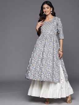 Libas - Grey Viscose Rayon Printed A-Line Kurta