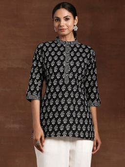 Libas - Black Cotton Floral Printed A-Line Kurti