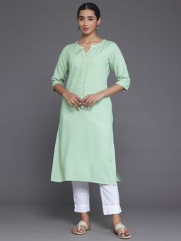 Libas - Green Woven Design Viscose Rayon Kurta with Pocket