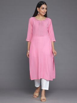 Libas - Pink Yoke Design Cotton Blend Kurta with Pocket