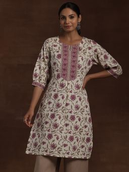 Libas - Beige Cotton Blend Printed Kurta