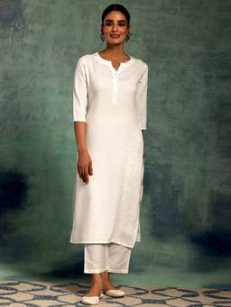 Libas - Cream Woven Design Kurta with A Button Placket & Pocket