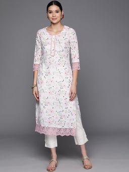 Libas - Off White Cotton Embellished with One Sided Pocket Straight Kurta