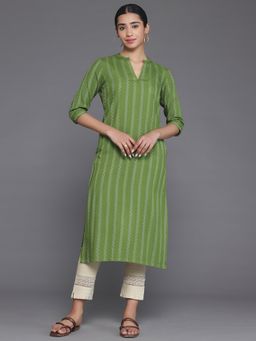 Libas - Green Woven Design Straight Viscose Rayon Kurta