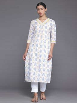 Libas - Off White Printed Straight Kurta with Pintucks