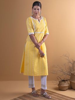 Libas - Yellow Printed Cotton Kurta