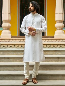 Andamen - Men White Melange Cotton Blend Woven Kurta