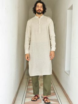 Andamen - Men Beige Indian Silhouette Linen Woven Pathani Kurta