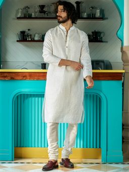Andamen - Men White Bangalore Silk Woven Kurta
