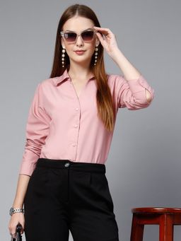 Style Quotient - Women Nude Solid Slim Fit Casual Shirt
