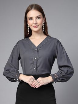 Style Quotient - Women Solid Grey Regular Fit Casual Shirt