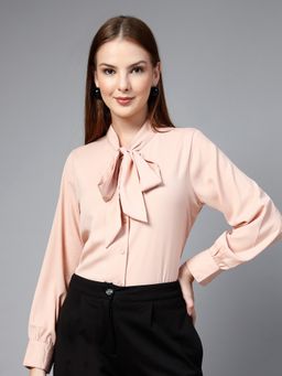 Style Quotient - Women Solid Nude Slim Fit Casual Shirt