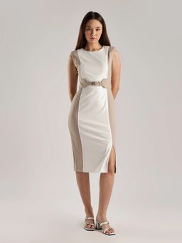 Calvin Klein - Polyester White Round Neck Sheath Dress