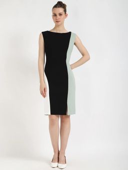 Calvin Klein - Polyester Black Boat Neck Sheath Dress
