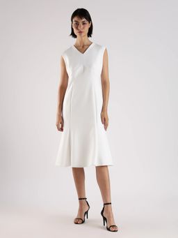 Calvin Klein - Polyester White V-Neck A-Line Dress