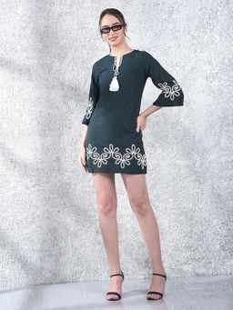 CRIMSOUNE CLUB - Women Green Embroidered Dress