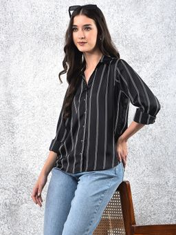CRIMSOUNE CLUB - Women Black Casual Full Sleeves Slim Fit Shirt