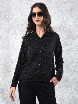 CRIMSOUNE CLUB - Women Black Casual Full Sleeves Slim Fit Shirt
