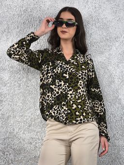 CRIMSOUNE CLUB - Women Green Casual Full Sleeves Slim Fit Shirt