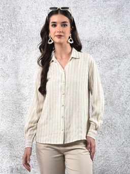 CRIMSOUNE CLUB - Women Beige Casual Full Sleeves Slim Fit Shirt
