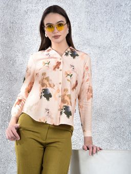 CRIMSOUNE CLUB - Women Peach Casual Full Sleeves Slim Fit Shirt