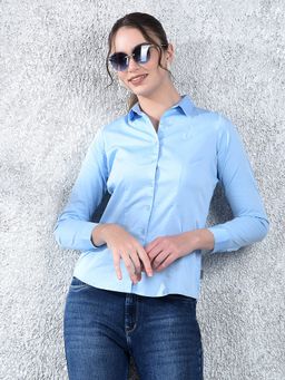 CRIMSOUNE CLUB - Women Casual Blue Full Sleeves Slim Fit Shirt