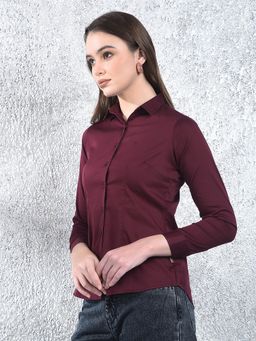CRIMSOUNE CLUB - Women Maroon Casual Full Sleeves Slim Fit Shirt