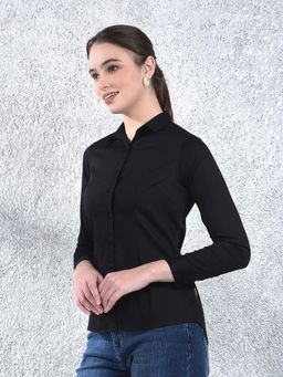 CRIMSOUNE CLUB - Women Black Full Sleeves Slim Fit Shirt