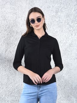 CRIMSOUNE CLUB - Women Black Casual Three Fourth Sleeves Slim Fit Shirt