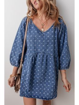 Errabelly - Ashleigh Blue Textured Denim Dress