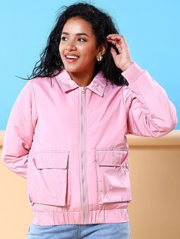 Freehand - Women Polyester Pink Solid Collar Neck Jacket