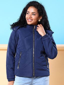 Freehand - Women Polyester Blue Solid Hooded Jacket