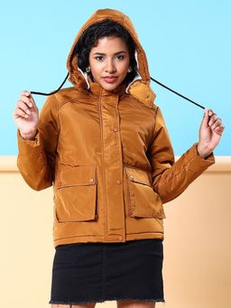 Freehand - Women Polyester Yellow Solid Hooded Jacket