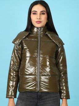 Freehand - Women Polyester Olive Solid High Neck Jacket