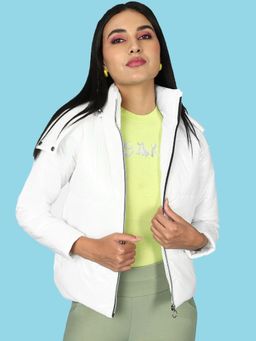 Freehand - Women Polyester White Solid High Neck Jacket
