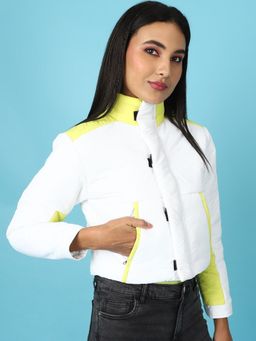 Freehand - Women Polyester White Colorblock High Neck Jacket