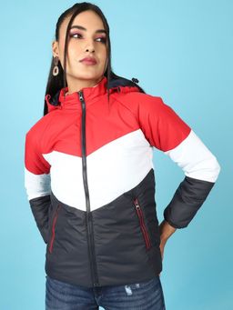 Freehand - Women Polyester White Colorblock High Neck Jacket