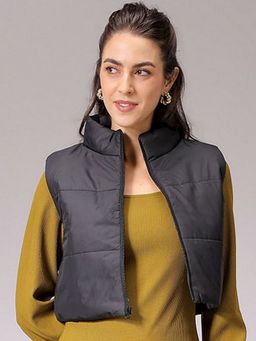 Freehand - Women Polyester Black Solid High Neck Jacket
