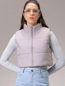 Freehand - Women Polyester Grey Solid High Neck Jacket