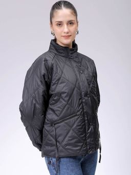 Freehand - Women Polyester Black Solid High Neck Jacket