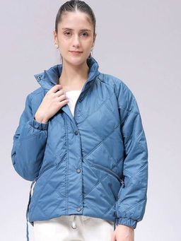 Freehand - Women Polyester Blue Solid High Neck Jacket