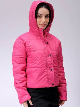 Freehand - Women Polyester Pink Solid Hooded Jacket