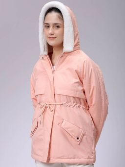 Freehand - Women Polyester Pink Solid Hooded Jacket