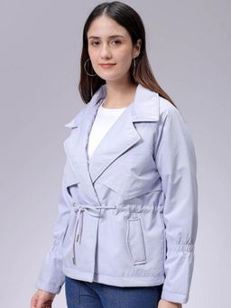 Freehand - Women Polyester Purple Solid Notched Lapel Jacket