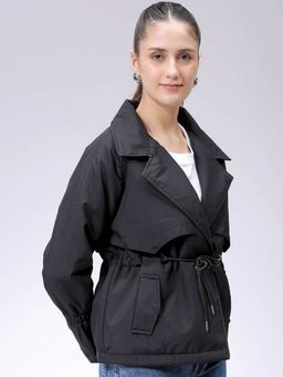 Freehand - Women Polyester Black Solid Notched Lapel Jacket