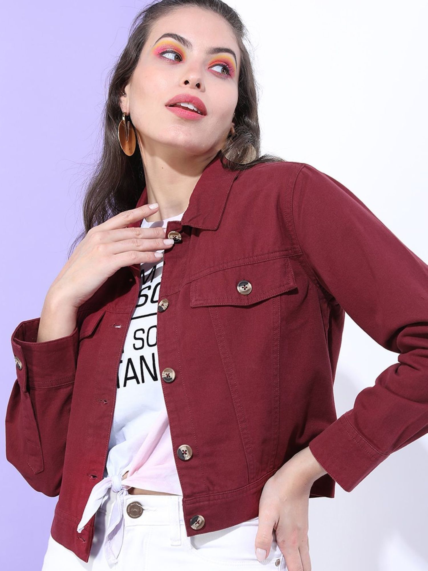 freehand Women Cotton Red Solid Collar Neck Jacket-picture-23