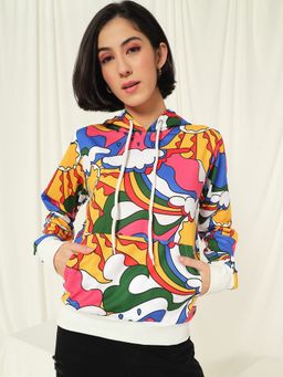 Tandul - Women Multi-Color Hooded Printed Full Sleeves Hoodie